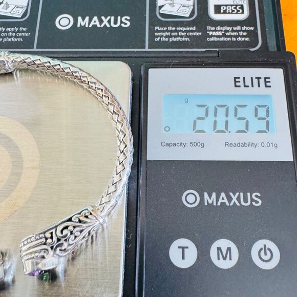 Sterling Silver 925 Mystic Topaz Hinged Bangle Bracelet Pierced Scroll Design - Picture 8 of 8